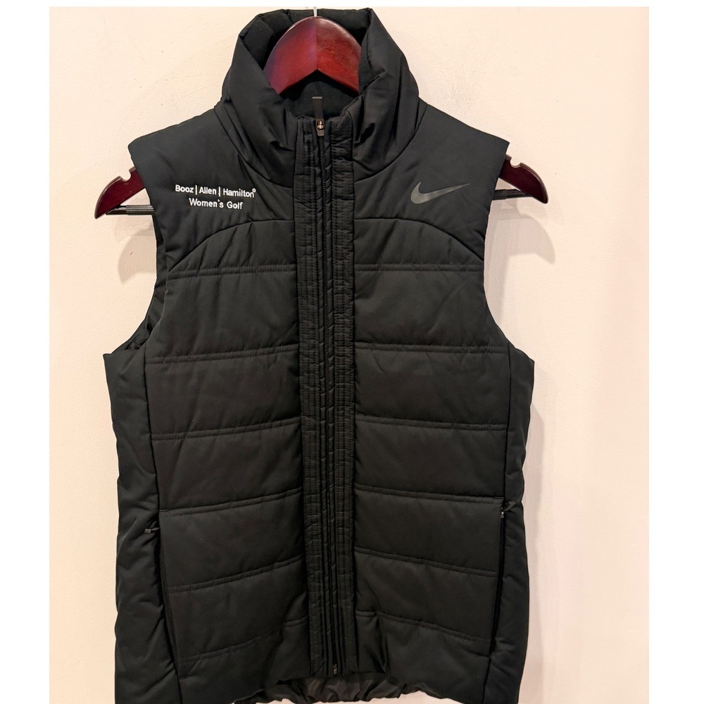 Nike Golf Women Black Puffer Vest Booz Allen Hamilton Full Zip Small NWOT